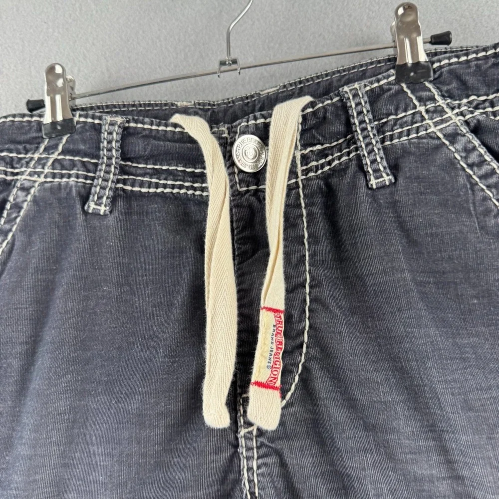 True Religion Shorts Mens 33 Micro Corduroy Cargo Drawstring Y2K Thick Stitch